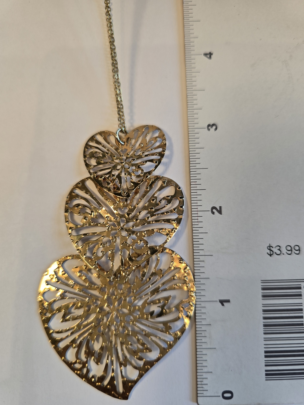 STERLING VERMEIL Gold Filigree Triple-Heart Pendant Necklace - Women Jewelry - Picture 5 of 15